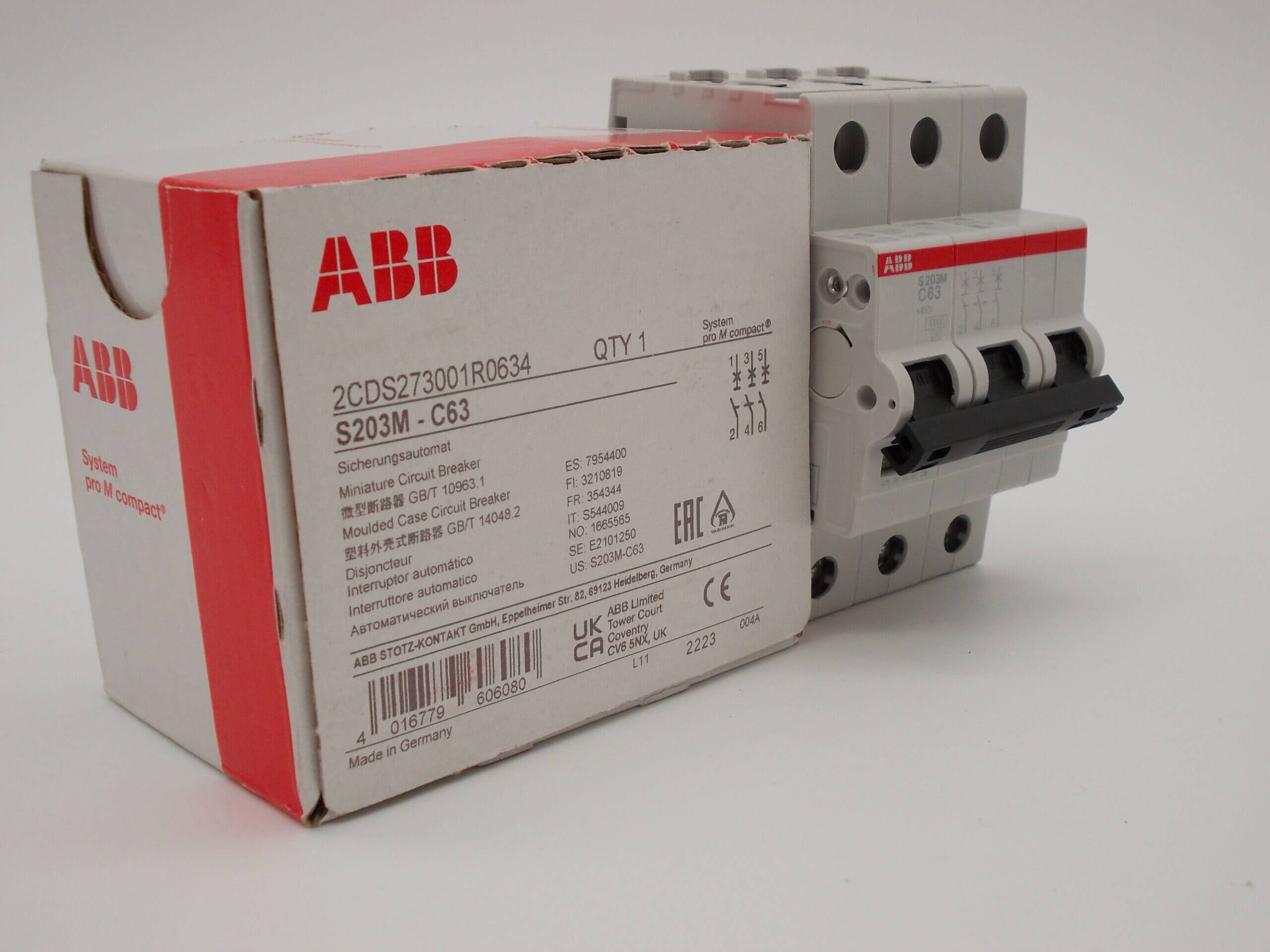 ABB circuit breaker original made in German C40A+63Amp Type C Triple Pole 63A  Three Phase Breaker S203M S203MC63 NEW