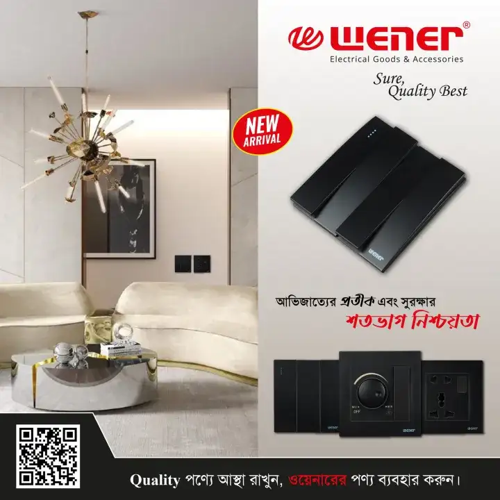 Wener Black Series 16A One Gang One Way Electrical Wall Switch Socket 1Gang