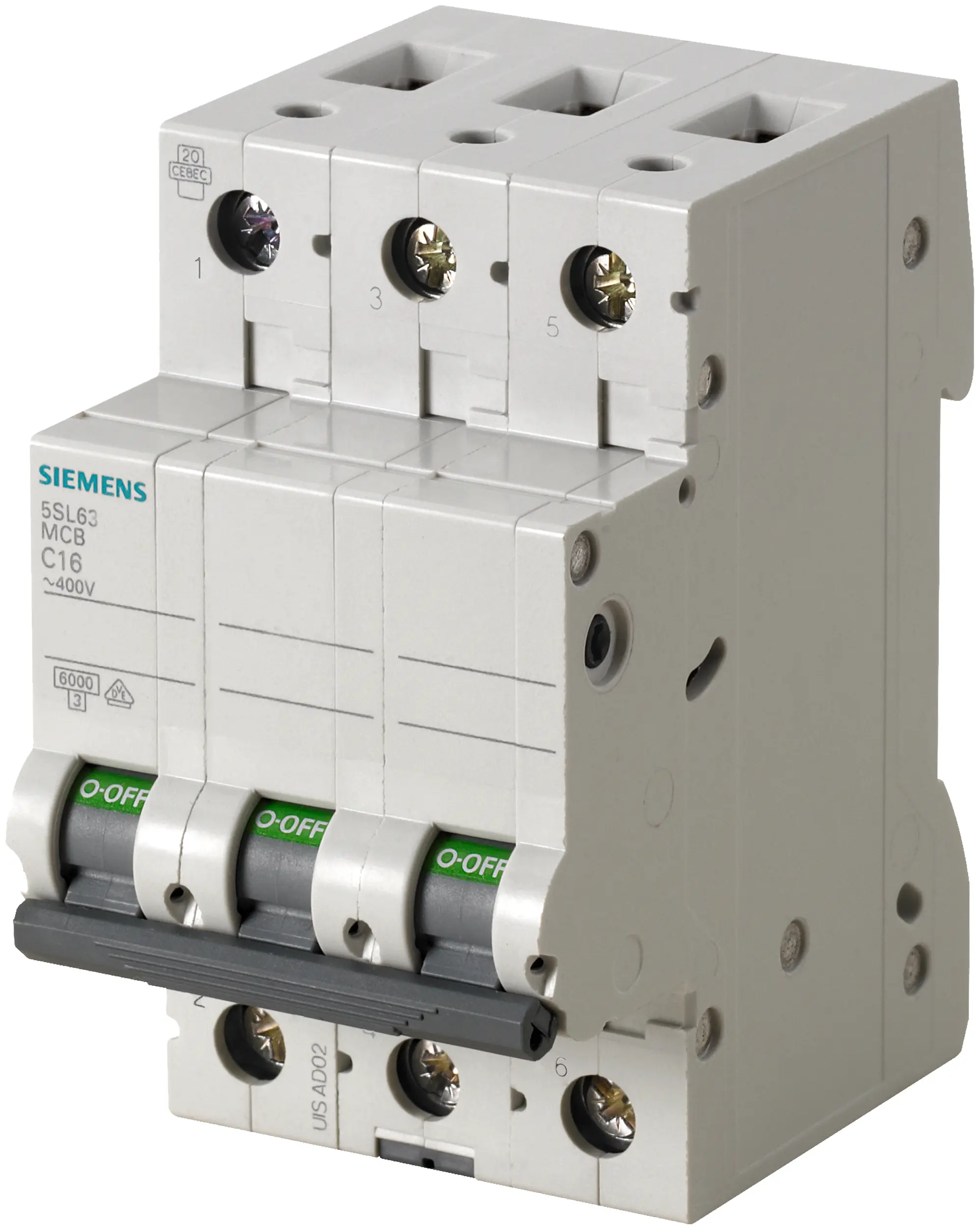 Siemens C20 3-pole miniature circuit breaker 6kA