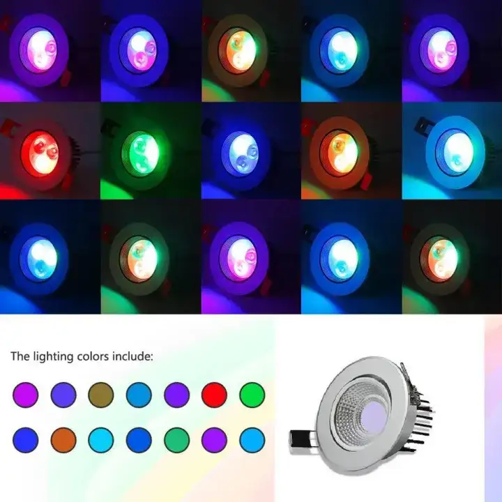 RGB glass panel LED light colour Super Bright Recessed Dimmable LED COB Downlight Spot Light 7W Color Auto Color Changing RGB - Light - Light