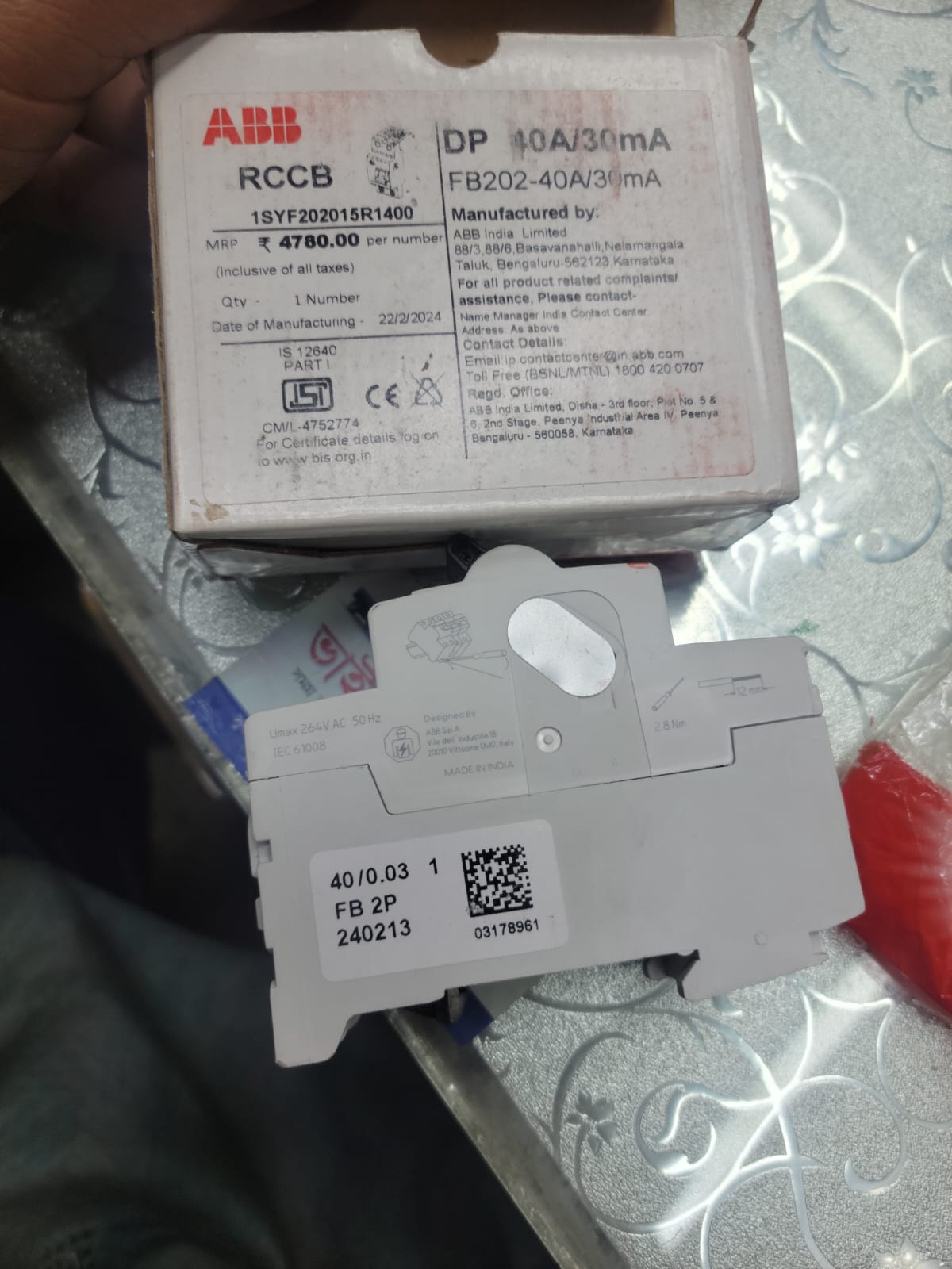 ABB Residual Current Circuit Breaker RCCB Double Pole 25A+40A+63A /30mA-India (Original)